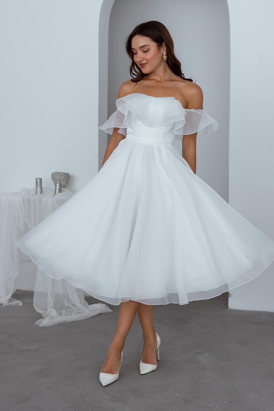 Göğüs Kat Organze Abiye - BEYAZ