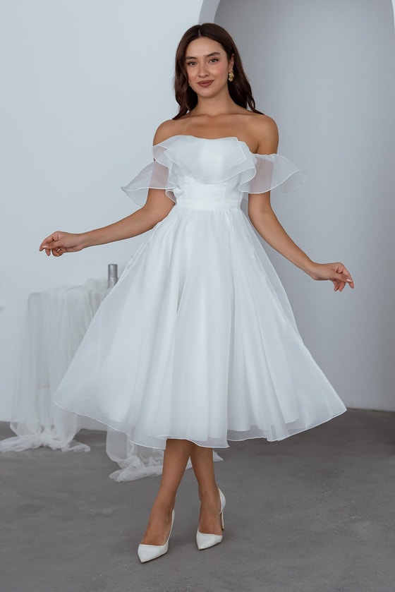 Göğüs Kat Organze Abiye - BEYAZ