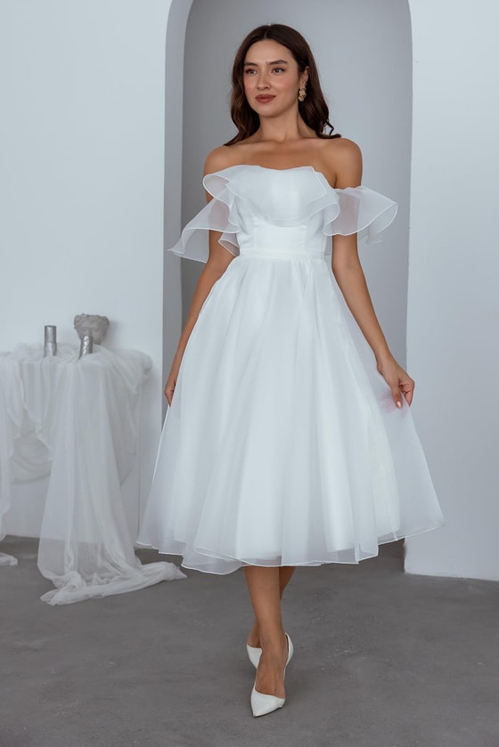 Göğüs Kat Organze Abiye - BEYAZ