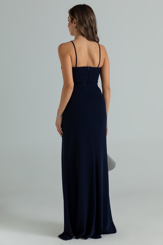 Göğüs Taş Drapeli Abiye - LACİVERT