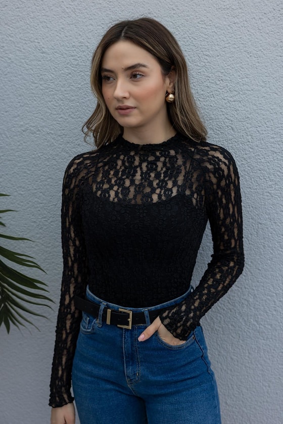 Güpürlü Dantel Bluz - SİYAH