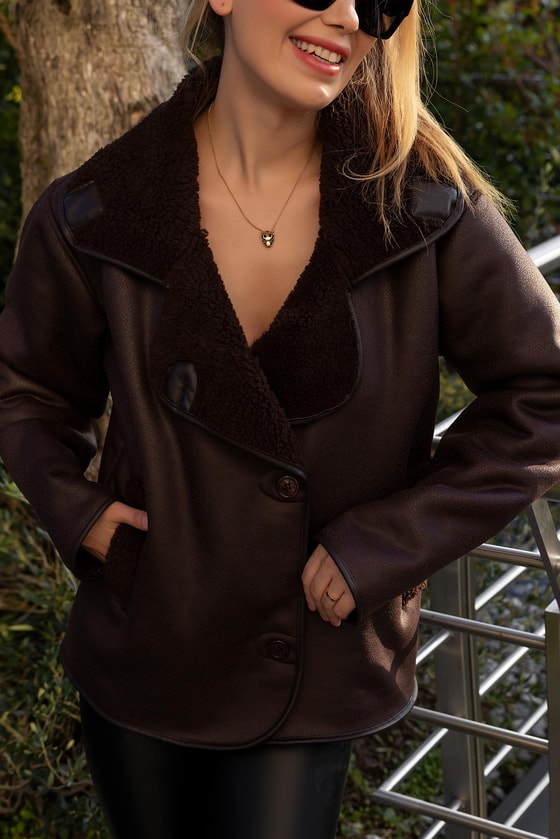 İçi Kürklü Nubuk Ceket - KAHVERENGİ