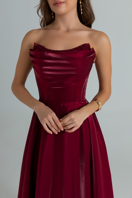 İncili Organze Abiye - BORDO