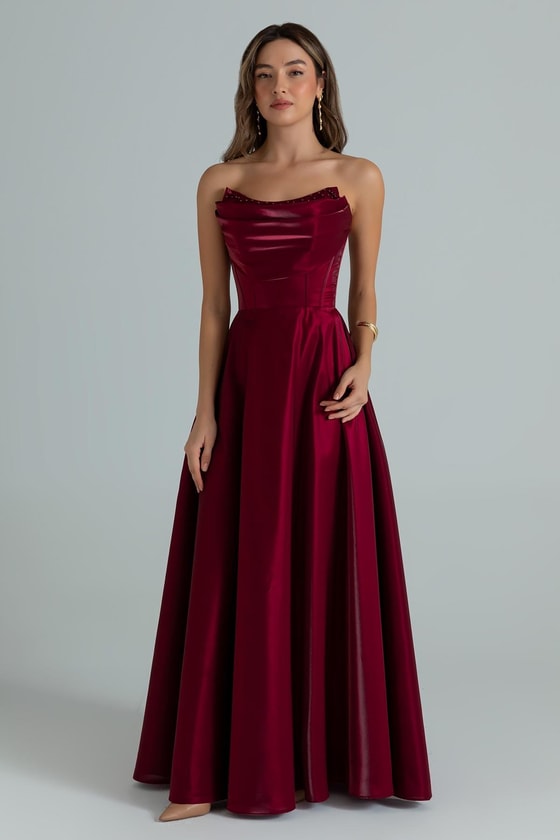 İncili Organze Abiye - BORDO