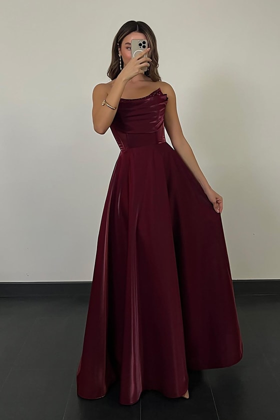 İncili Organze Abiye - BORDO