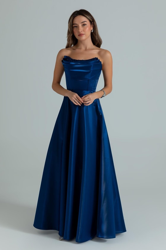 İncili Organze Abiye - LACİVERT