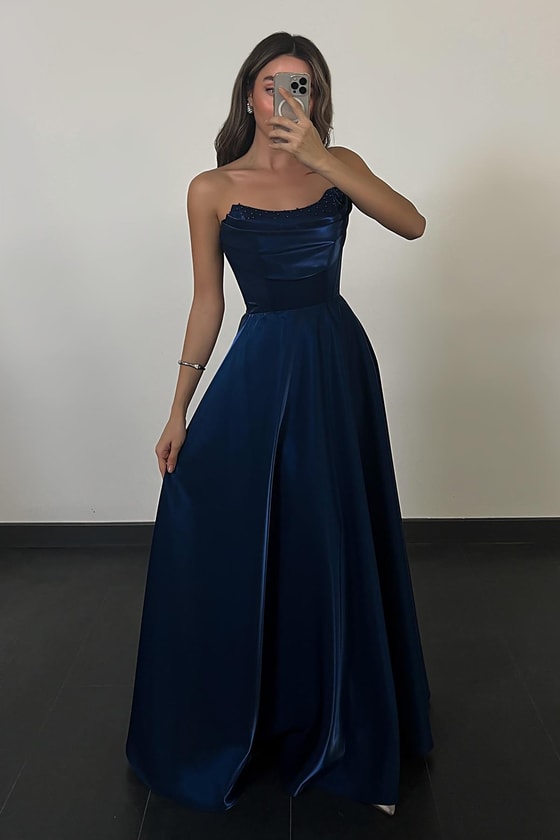 İncili Organze Abiye - LACİVERT