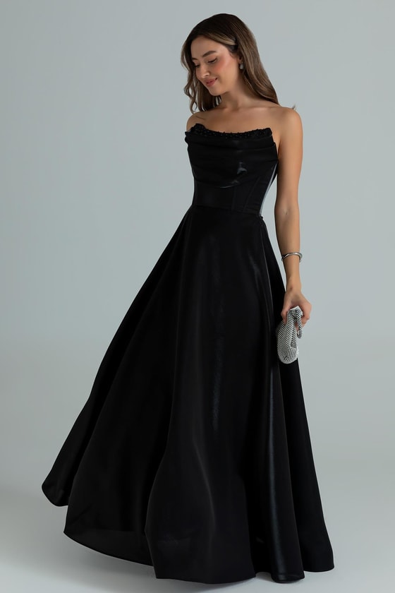 İncili Organze Abiye - SİYAH