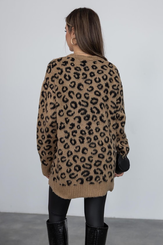 İpek Leopar Kazak - KAHVERENGİ