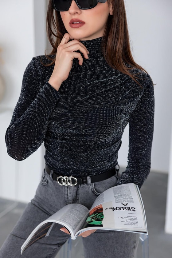 Işıltılı Bluz - SİYAH
