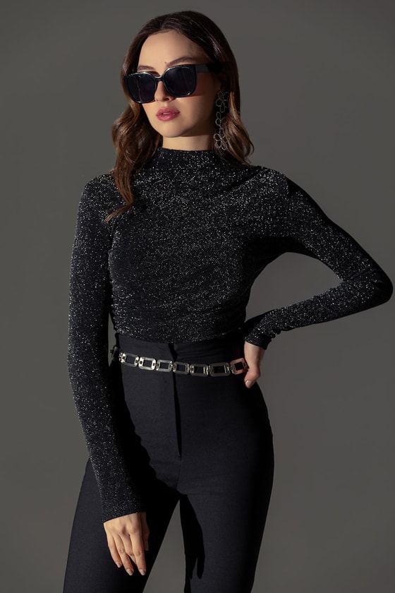 Işıltılı Bluz - SİYAH