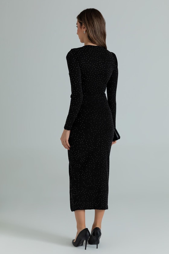 Işıltılı Büzgülü Elbise - SİYAH