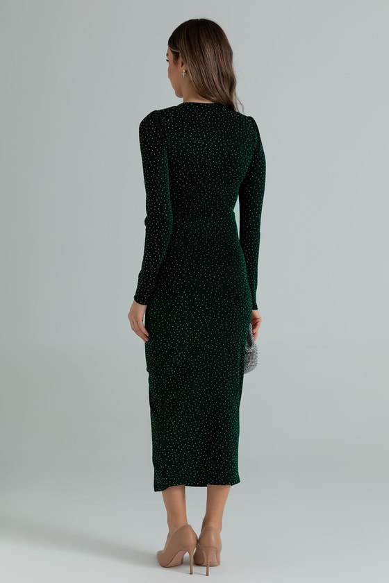 Işıltılı Büzgülü Elbise - YEŞİL