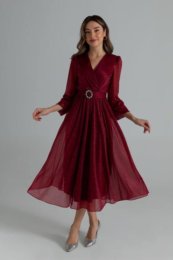 Işıltılı Gece Elbisesi - BORDO