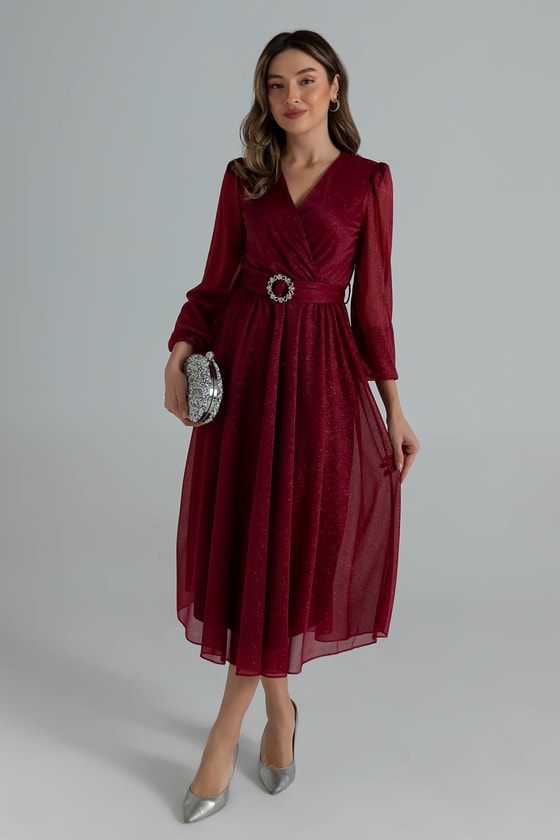 Işıltılı Gece Elbisesi - BORDO