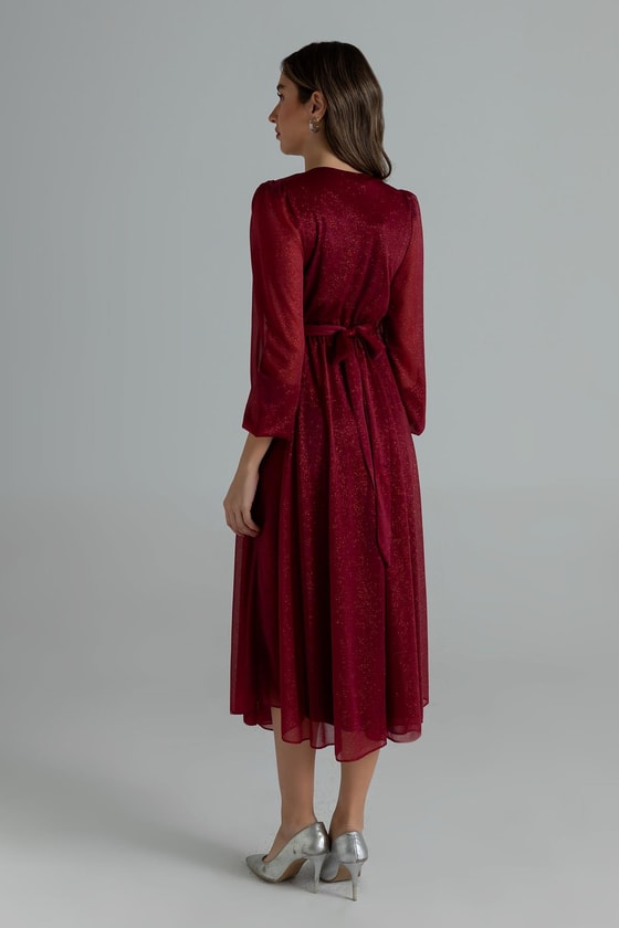 Işıltılı Gece Elbisesi - BORDO