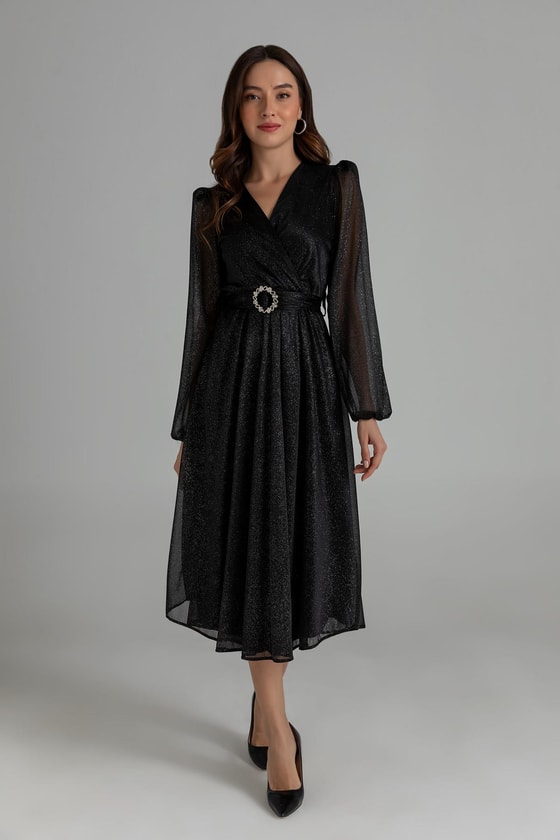 Işıltılı Gece Elbisesi - SİYAH