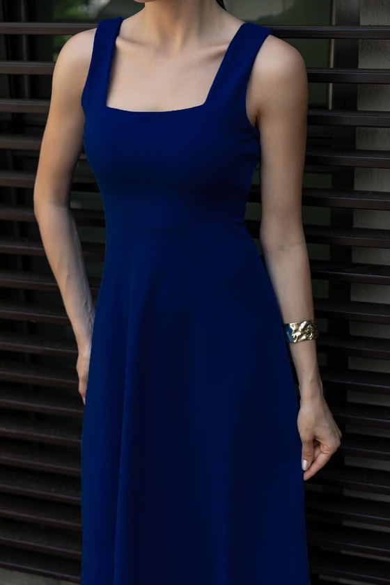 Kalın Askı Kloş Elbise - MAVİ