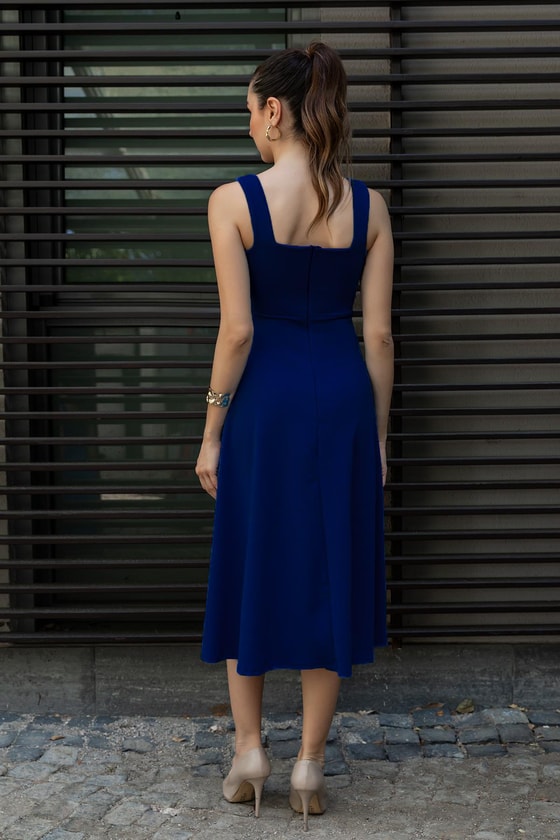 Kalın Askı Kloş Elbise - MAVİ