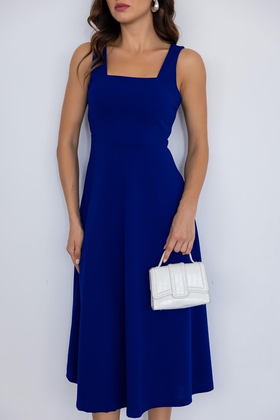 Kalın Askı Kloş Elbise - MAVİ