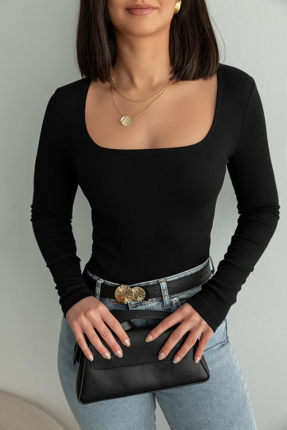 Kare Yaka Bluz - SİYAH