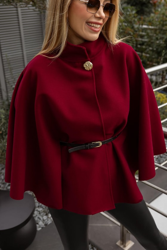 Kemerli Kaşe Panço - BORDO