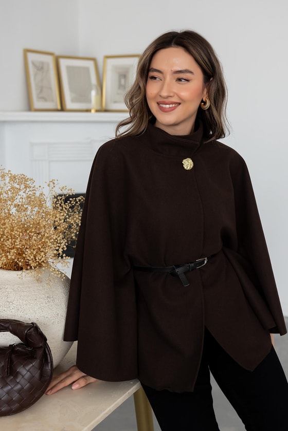 Kemerli Kaşe Panço - KAHVERENGİ