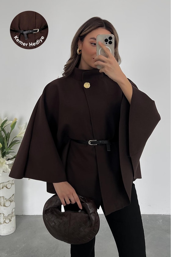 Kemerli Kaşe Panço - KAHVERENGİ
