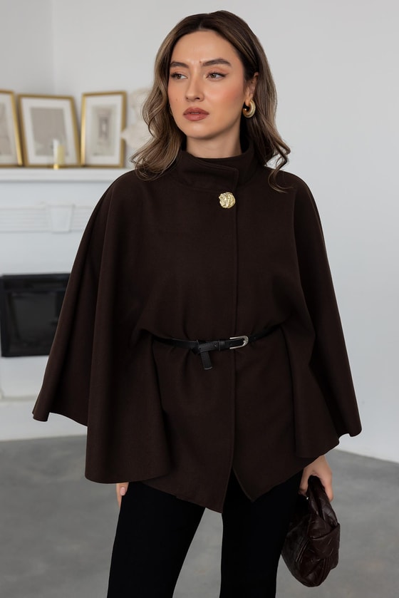 Kemerli Kaşe Panço - KAHVERENGİ