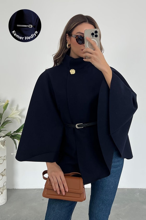 Kemerli Kaşe Panço - LACİVERT