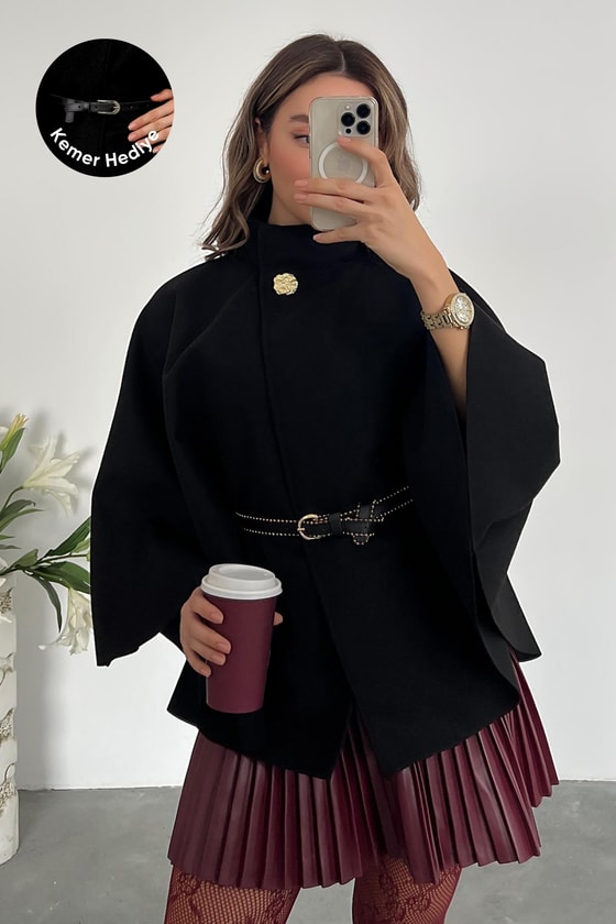 Kemerli Kaşe Panço - SİYAH