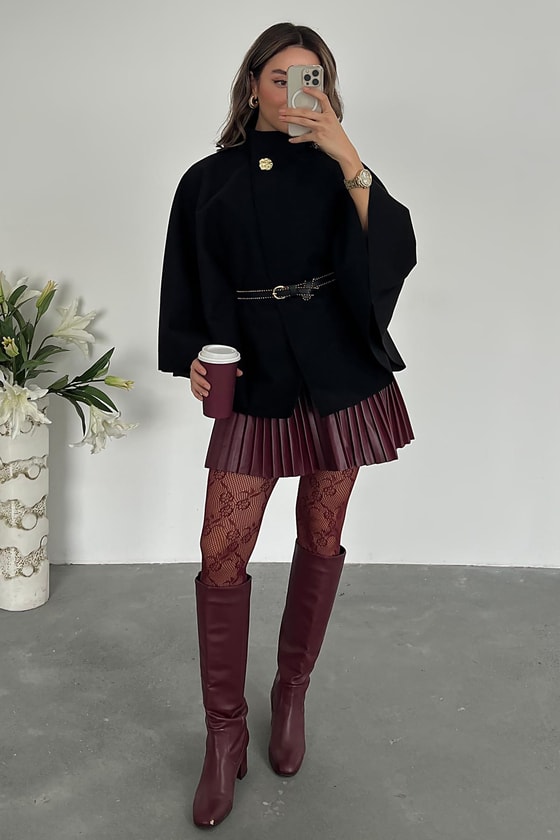 Kemerli Kaşe Panço - SİYAH