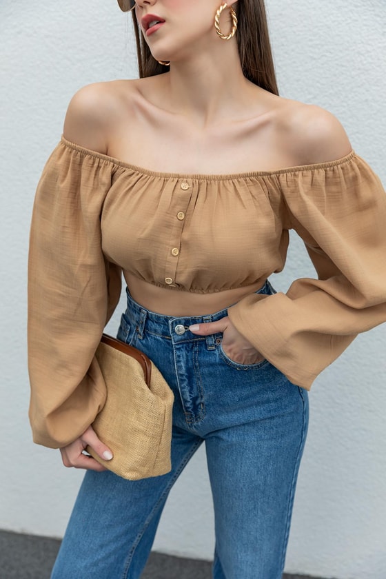 Keten Görünümlü Bluz - KAHVERENGİ