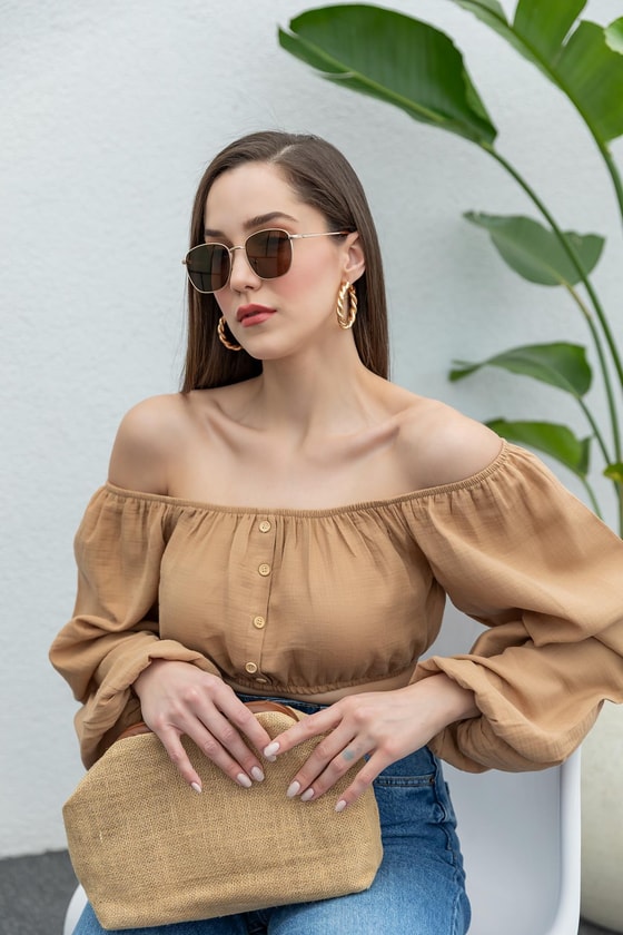 Keten Görünümlü Bluz - KAHVERENGİ