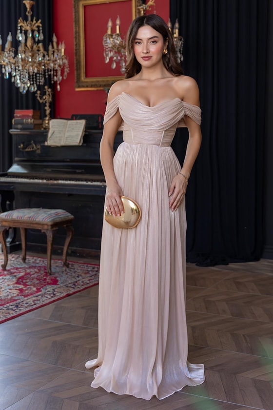 Krinkıl Pileli Saten Abiye - KREM