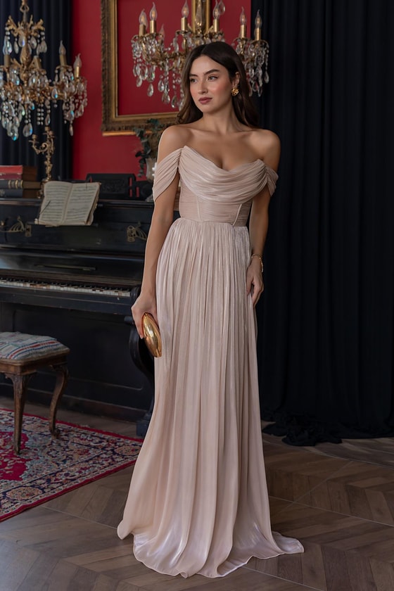 Krinkıl Pileli Saten Abiye - KREM