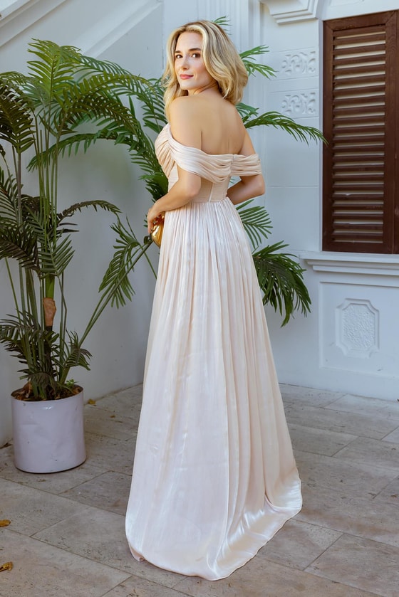 Krinkıl Pileli Saten Abiye - KREM