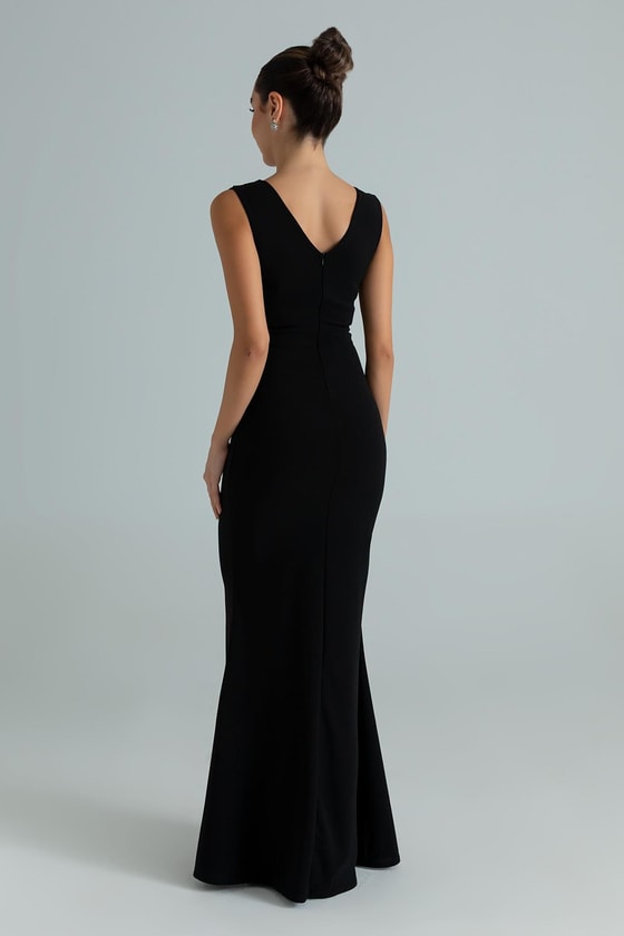 Kruvaze Yaka Balık Abiye - SİYAH