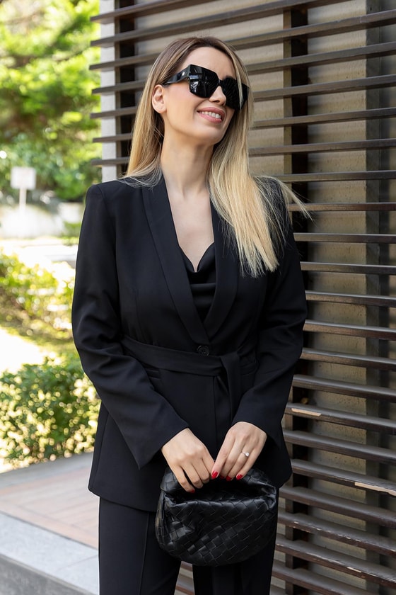 Kuşaklı Ceket Takım - SİYAH