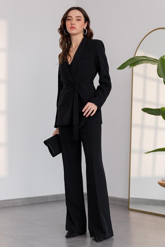 Kuşaklı Ceket Takım - SİYAH