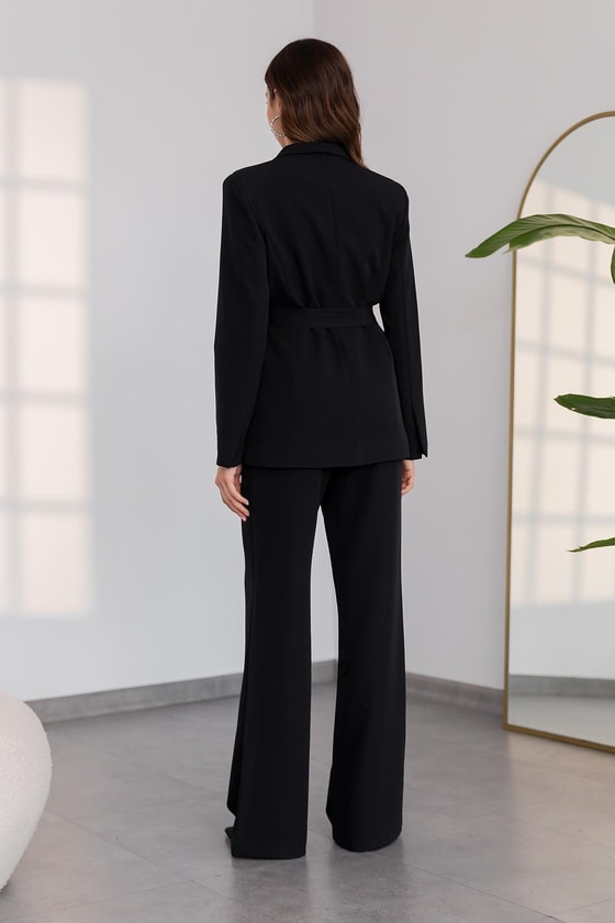 Kuşaklı Ceket Takım - SİYAH