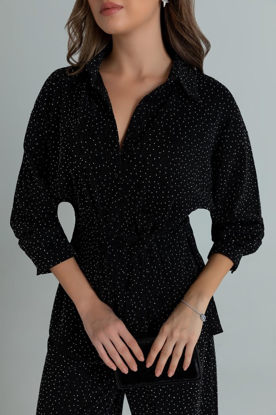 Kuşaklı Işıltılı Takım - SİYAH