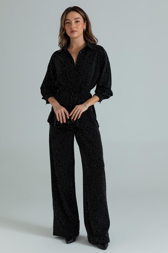 Kuşaklı Işıltılı Takım - SİYAH