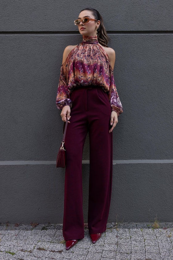 Likralı Palazzo Pantolon - BORDO