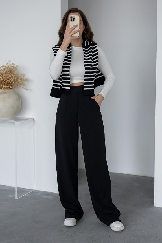 Likralı Palazzo Pantolon - SİYAH