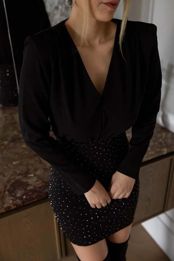 Mini Işıltılı Elbise - SİYAH