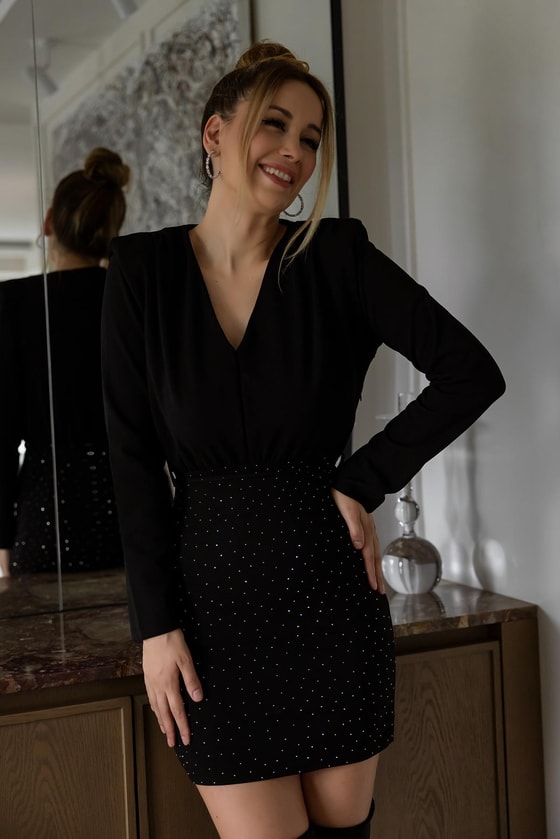 Mini Işıltılı Elbise - SİYAH