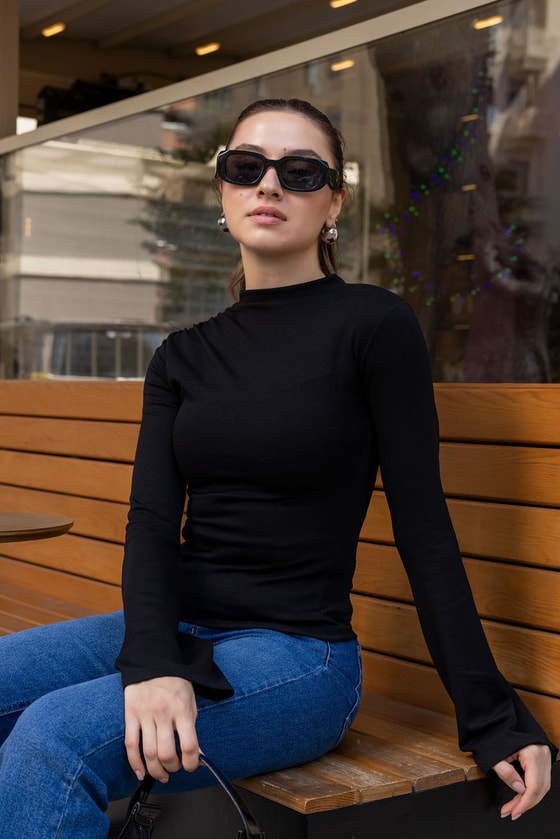 Modal İspanyol Kol bluz - SİYAH