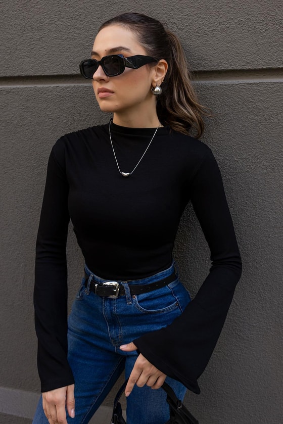 Modal İspanyol Kol bluz - SİYAH