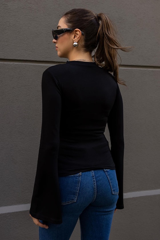 Modal İspanyol Kol bluz - SİYAH